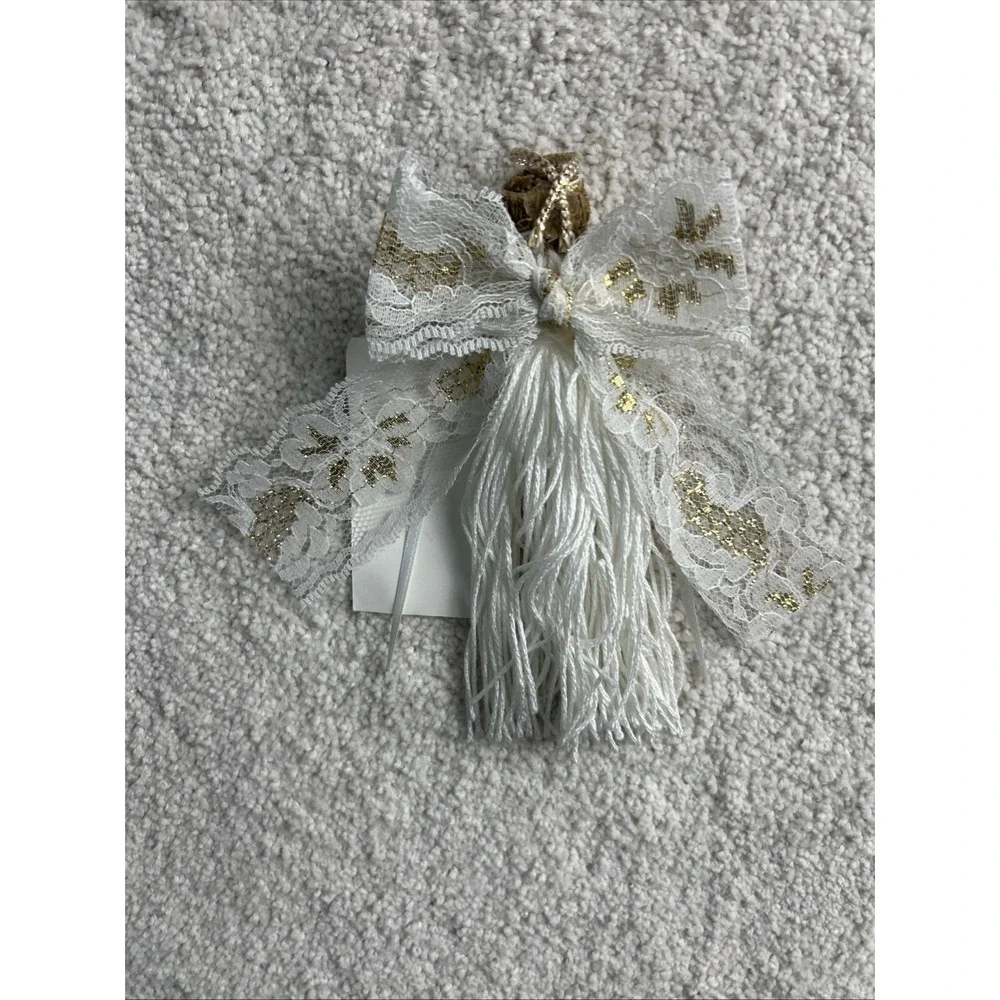 Handcrafted Ornament Cross Guardian Angels White Fur 6